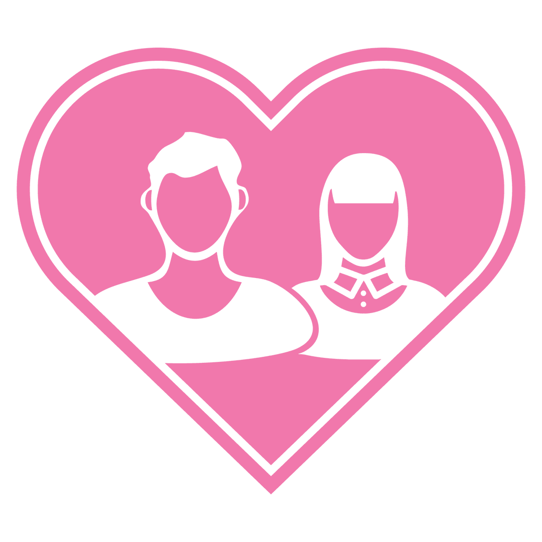 Pink Heart with Couple Silhouettes on Transparent Background
