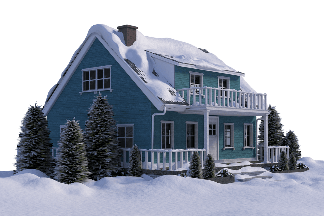 Traditional Snow-Covered House Illustration with Transparent Background