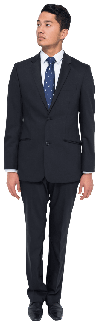 Serious Businessman Looking Right on Transparent Isolated Background