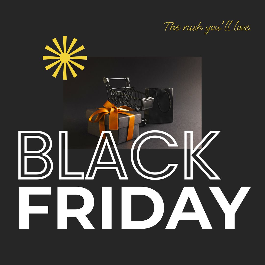 Stylish Black Friday Shopping Concept with Cart and Gift