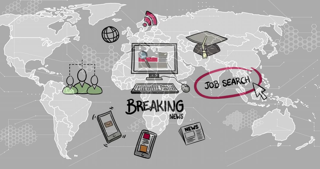 Global Job Search and Breaking News on World Map Concept