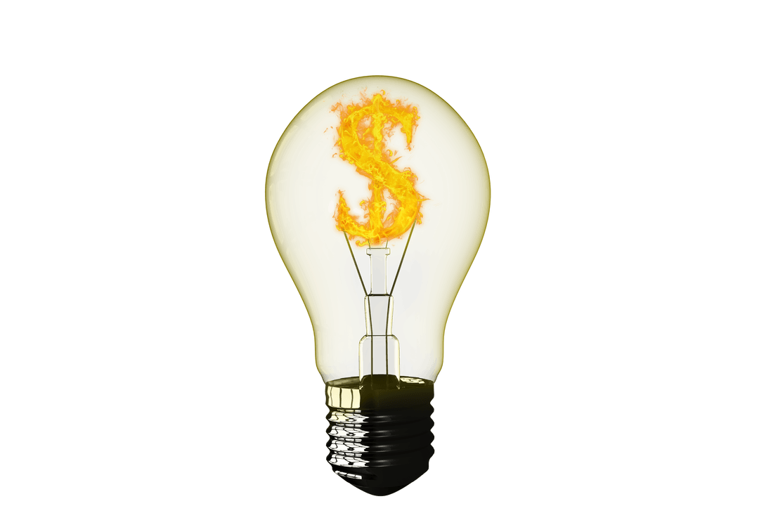 Transparent Light Bulb with Burning Dollar Sign Concept