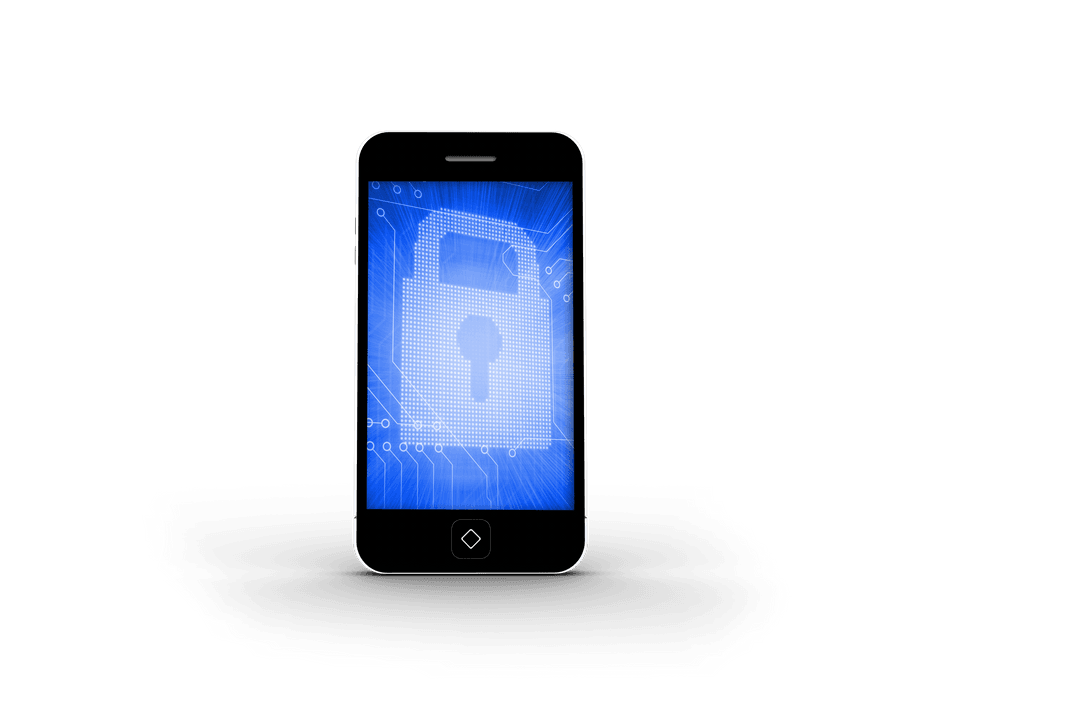 Transparent Smartphone Displaying Blue Lock Symbol