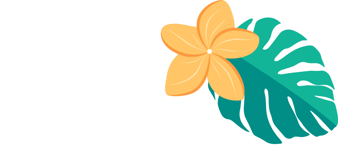 Tropical Leaves and Plumeria in Vibrant Flat Vector Design