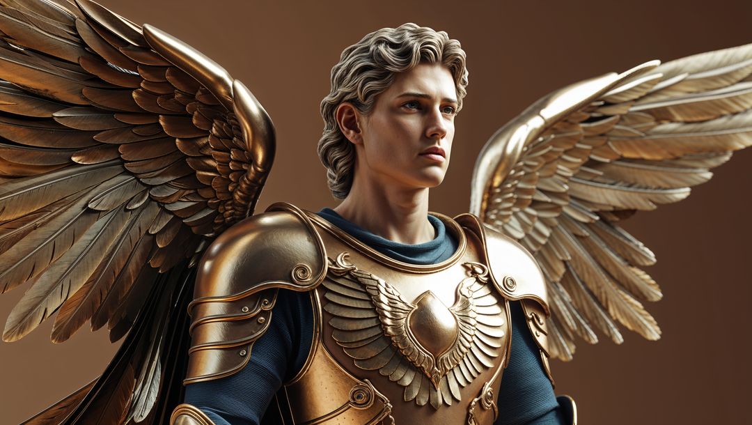 Majestic Winged Warrior in Ornate Golden Armor
