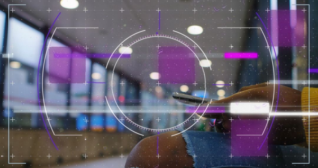 Digital Interface Overlay with Woman Using Smartphone