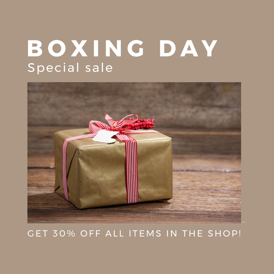 Composition of boxing day sales text over christmas present - Download Free Stock Templates Pikwizard.com