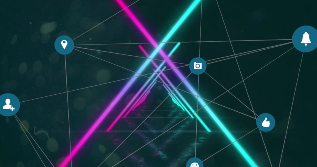 Futuristic Glowing Triangular Tunnel with Connected Network Icons