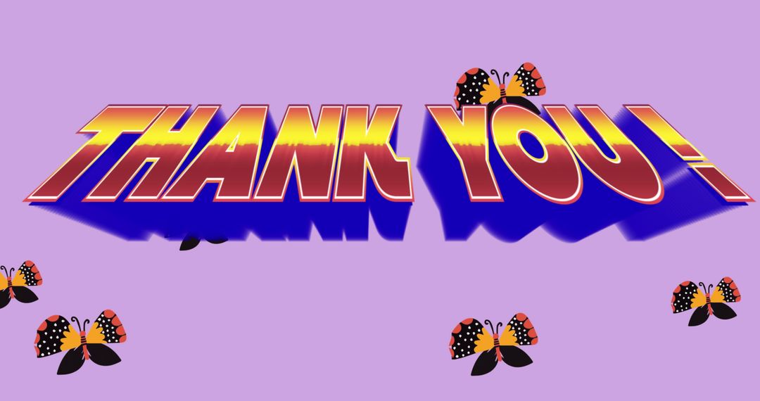 Vibrant Thank You Text with Butterflies in Digital Style