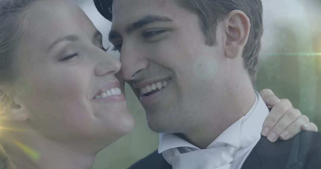 Romantic Newlywed Couple Embracing in Soft Light