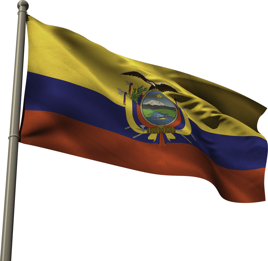 Transparent Ecuadorian Flag Waving on Freedom Pole