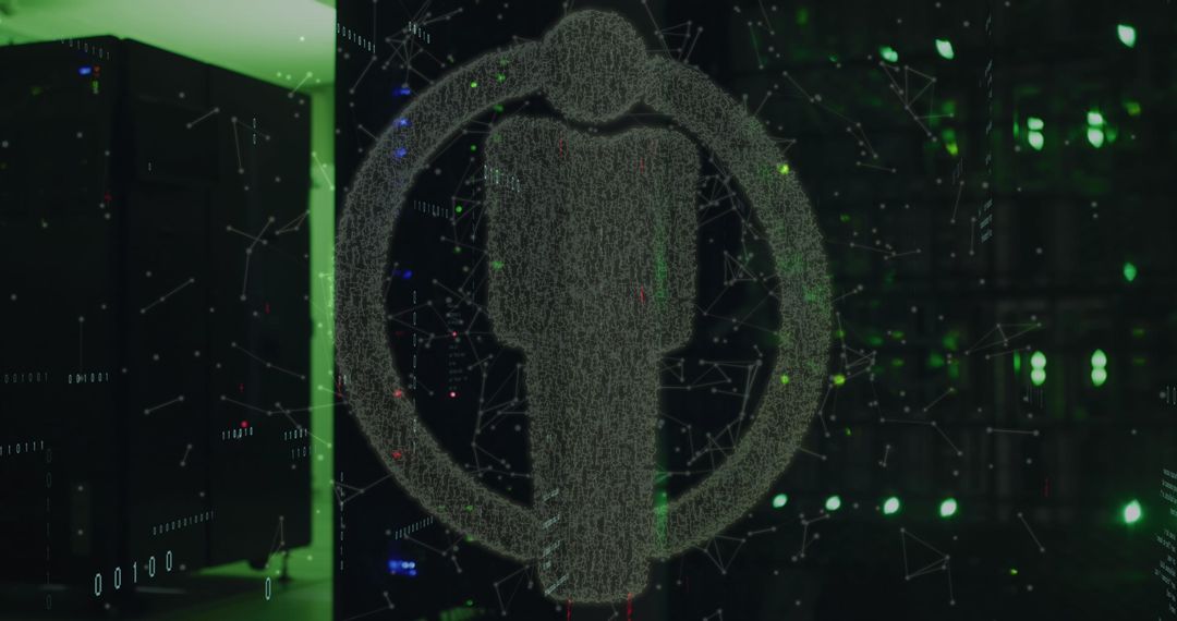 Futuristic People Icon Overlaying Data Center