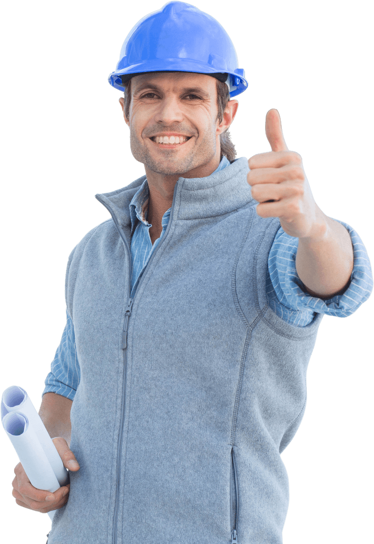 Transparent Smiling Construction Professional Giving Thumbs Up