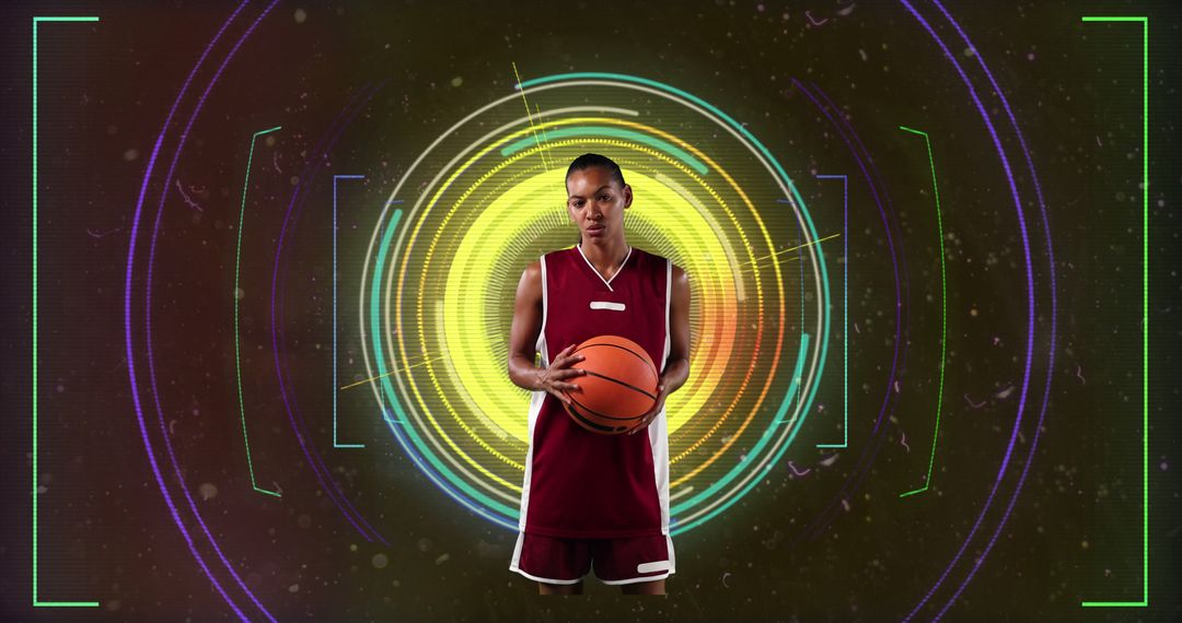 Confident Female Basketball Player in Abstract Background