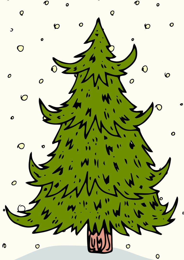 Festive Christmas Tree Surrounded by Falling Snowflakes