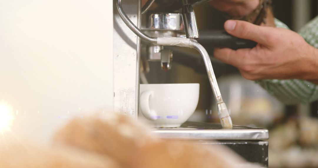 Barista Operating Coffee Machine With Energy Movement Effect