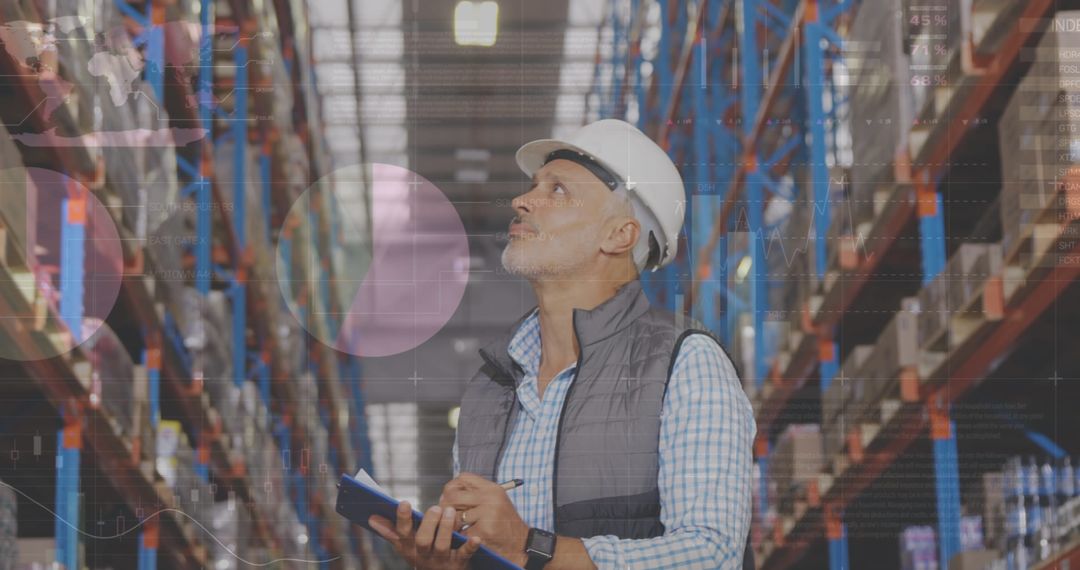 Warehouse Worker with Digital Data Overlay Concept