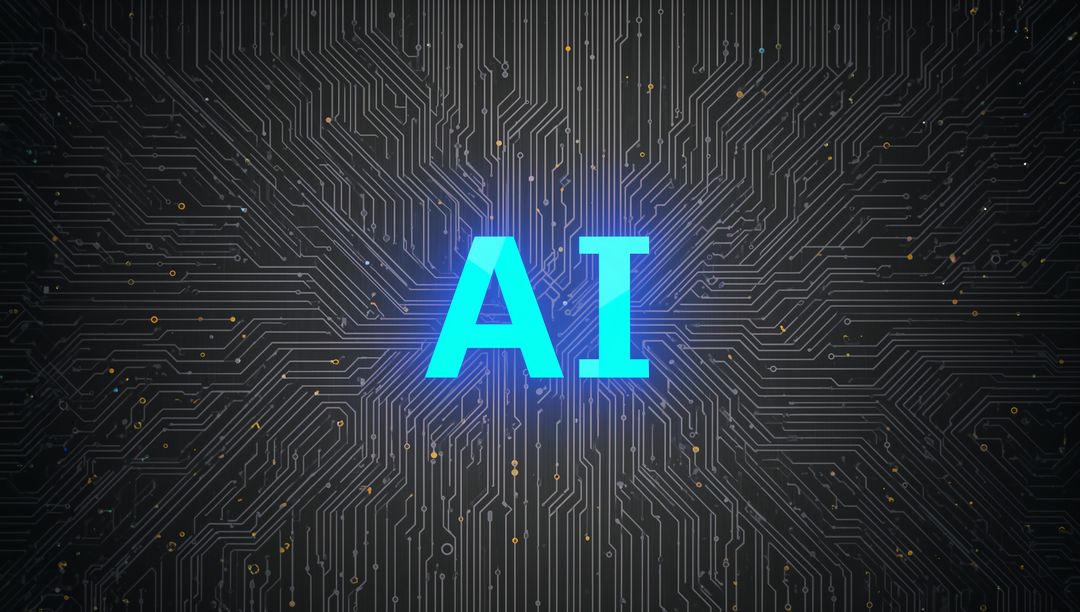 Futuristic AI Concept with Circuit Background and Glowing Letters