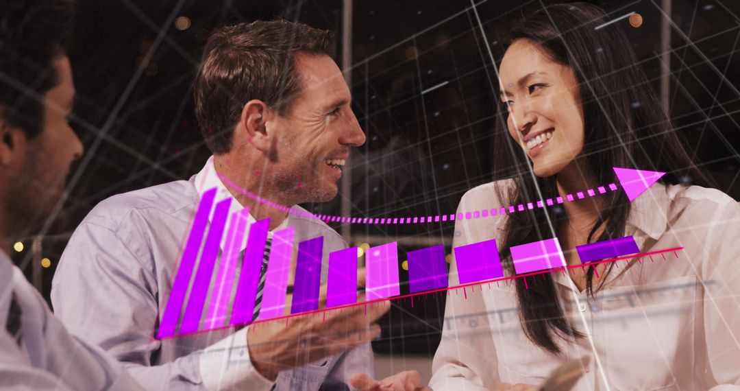 Diverse Team Analyzing Data with Positive Growth Outlook