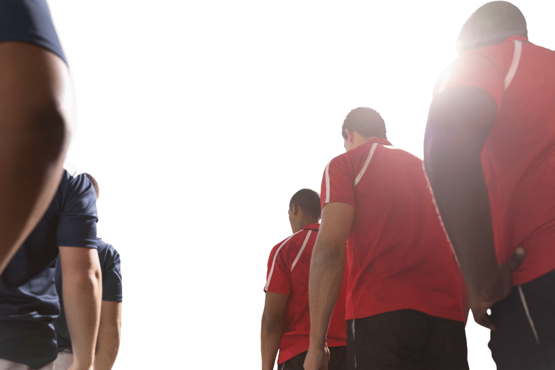 Male Football Teams Preparing for Game on Transparent Background