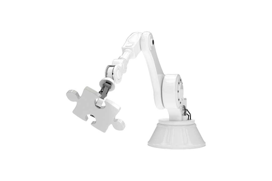 Robotic Arm Holding Puzzle Element on Transparent Background