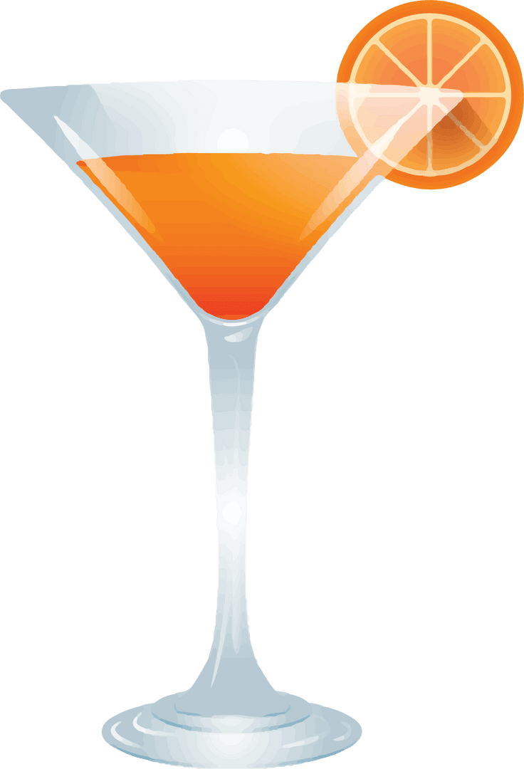 Elegant Cocktail Glass Vector Design with Orange Slice on Transparent Background