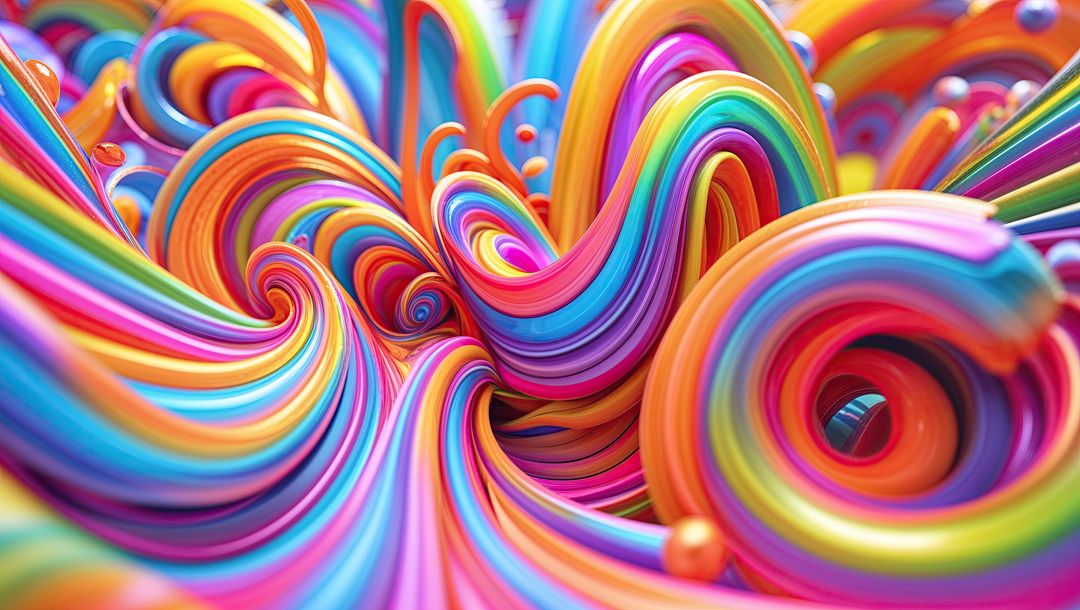 Colorful Abstract Swirls with Glossy Ribbon Tubes
