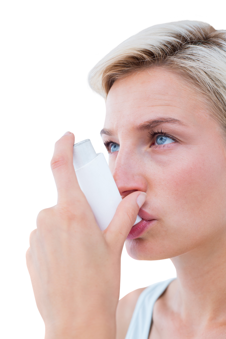 Blonde Woman Using Inhaler Close-up on Transparent Background - Download Free Stock Images Pikwizard.com