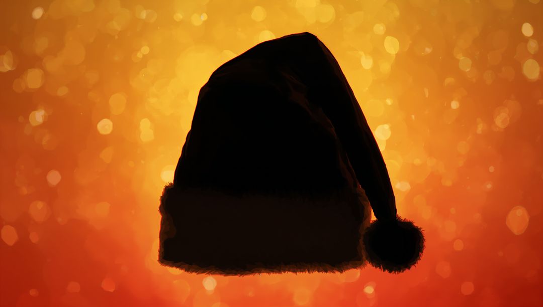 Backlit Santa Hat Silhouette with Golden Bokeh Glow and Rim-Lit Fuzzy Trim