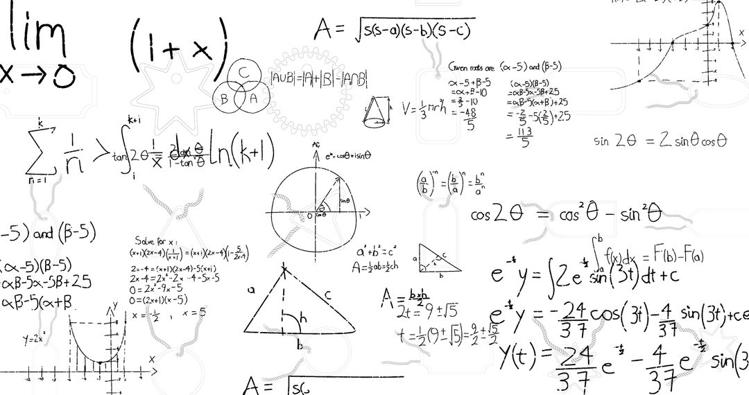 Mathematical Formulas and Calculations on White Background