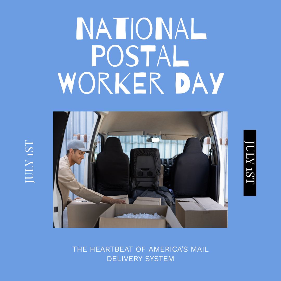 National Postal Worker Day Celebrated with Happy Delivery Man by Mail Van - Download Free Stock Templates Pikwizard.com