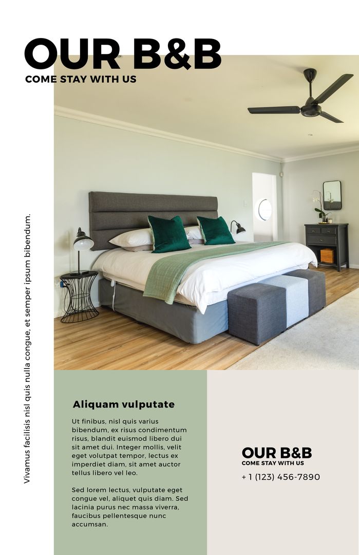 Inviting B&B Bedroom Ad with Comfortable Bed and Modern Design