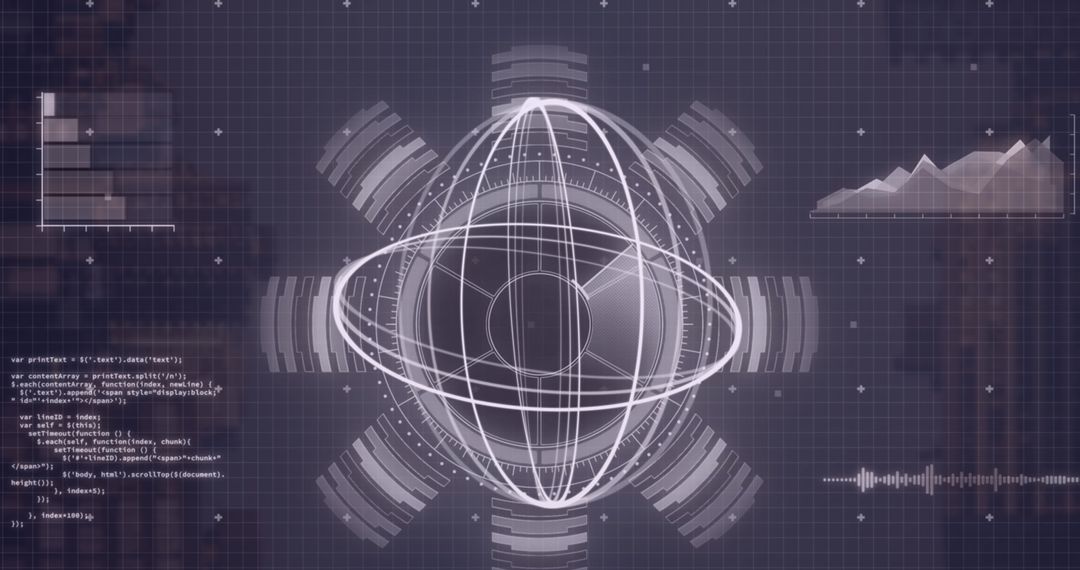 Digital Sphere with Data Processing Elements on Graphite Background