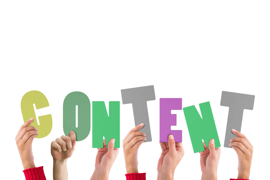 Hands Holding Transparent Colorful Letters Saying Content