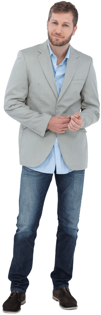 Confident Man in Gray Blazer on Transparent Background