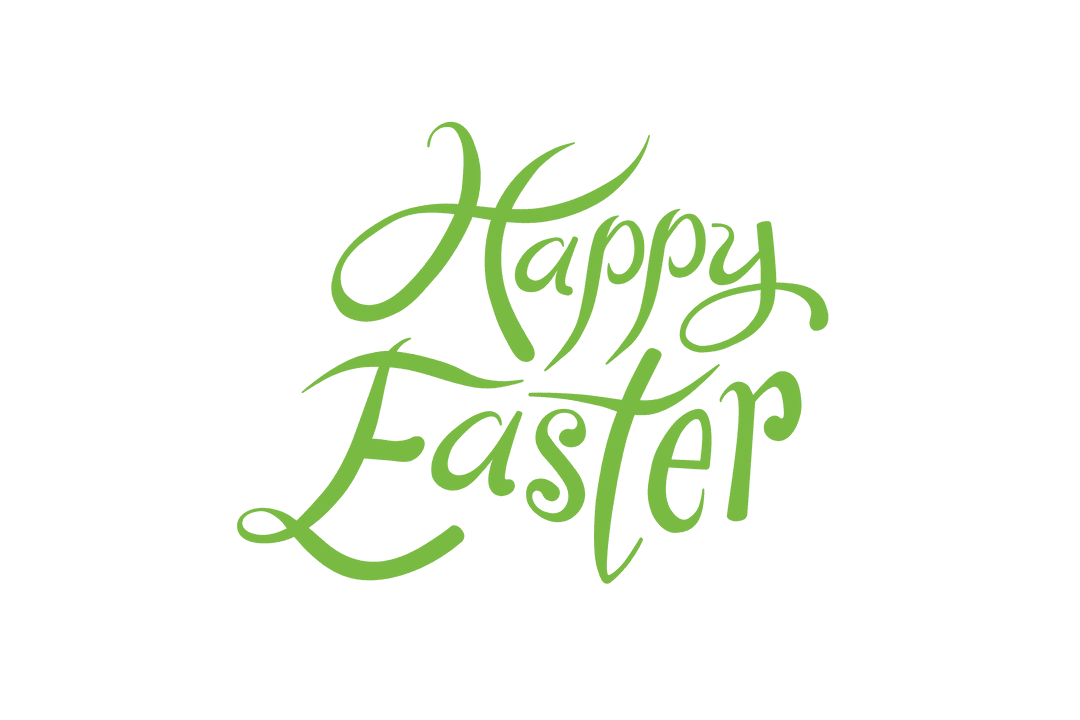Celebratory Green Happy Easter Text on Transparent Background