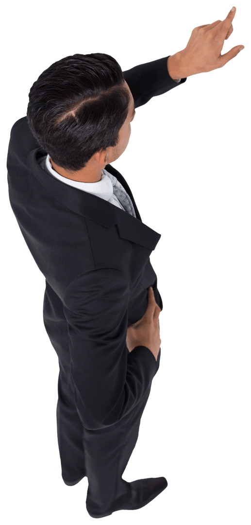 Biracial Businessman Pointing on Transparent Background, Virtual Concept
