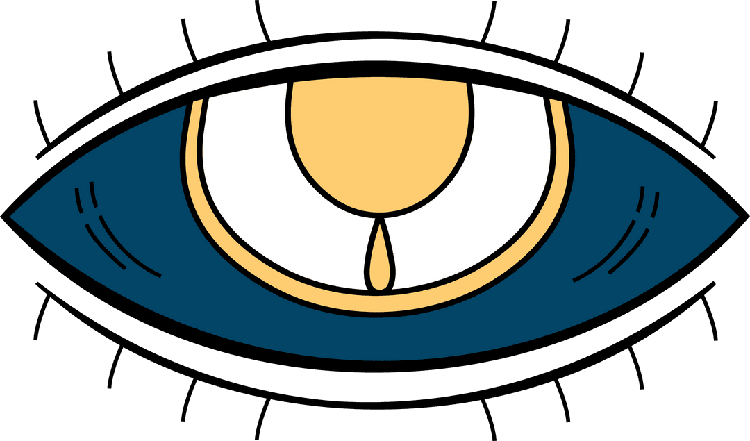 Stylized Transparent Eye Symbol with Teardrop on Dark Blue