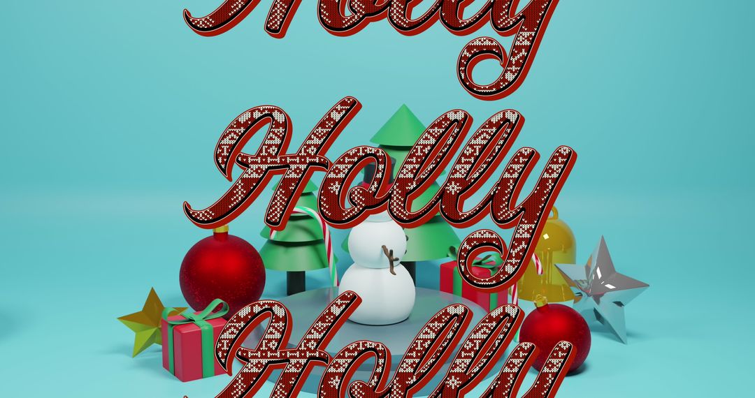 Festive Holiday Scene with 3D Text and Snowman
