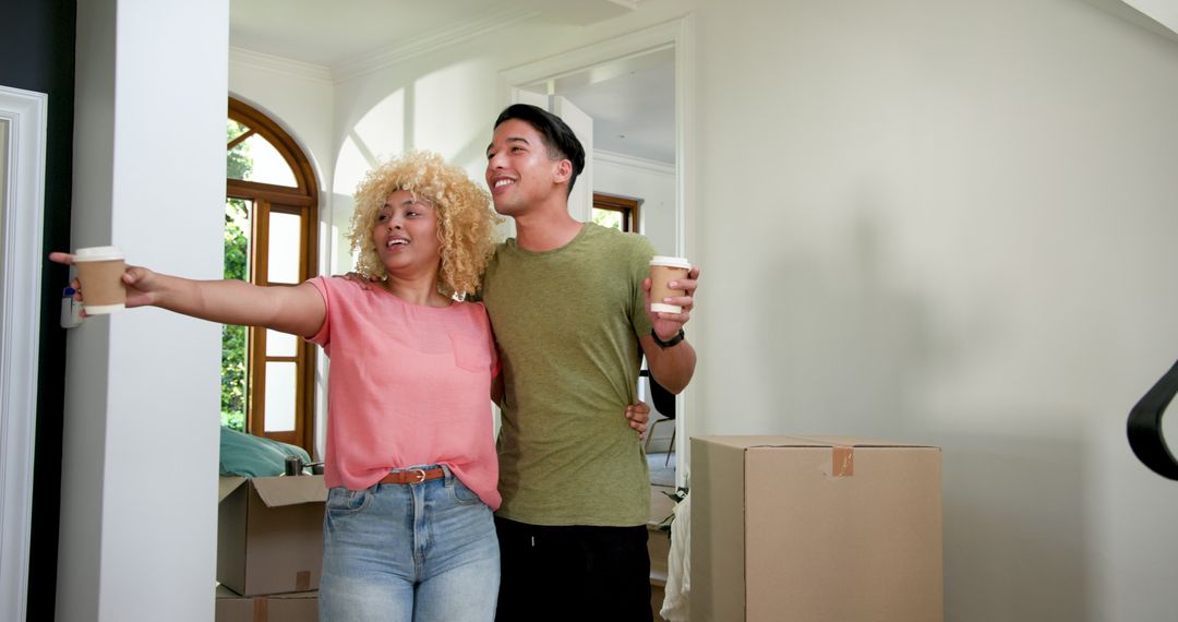 Happy Couple Joyfully Moves into New Home with Coffee Toast