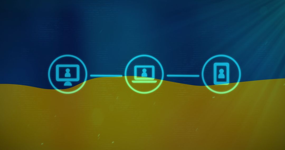 Connecting People Icons on Blue and Yellow Background