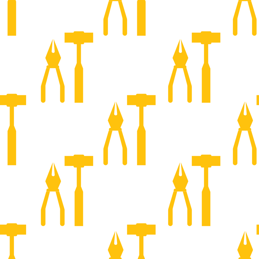Seamless Yellow Tools Pattern on Transparent Background