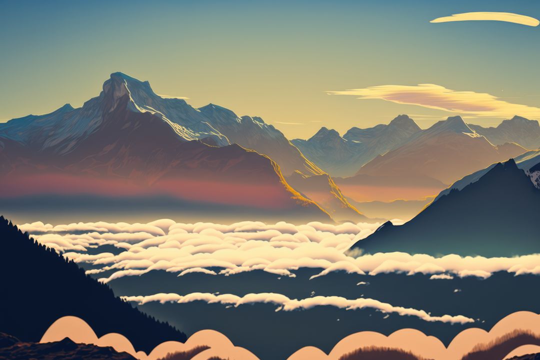 Majestic Mountain Range Above Clouds at Sunrise - Free Images, Stock Photos and Pictures on Pikwizard.com