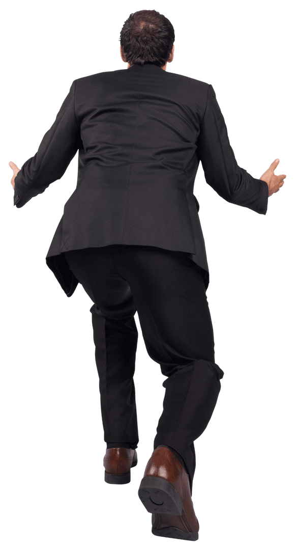 Businessman in Suit Jogging with Arm Movements on Transparent Background