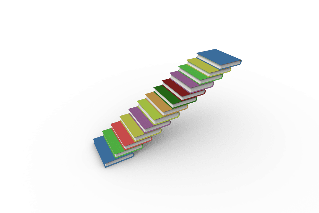 Colorful Stairs Made of Books on Transparent Background