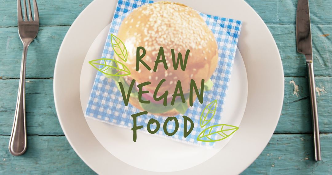 Raw Vegan Food Hamburger on Rustic Table