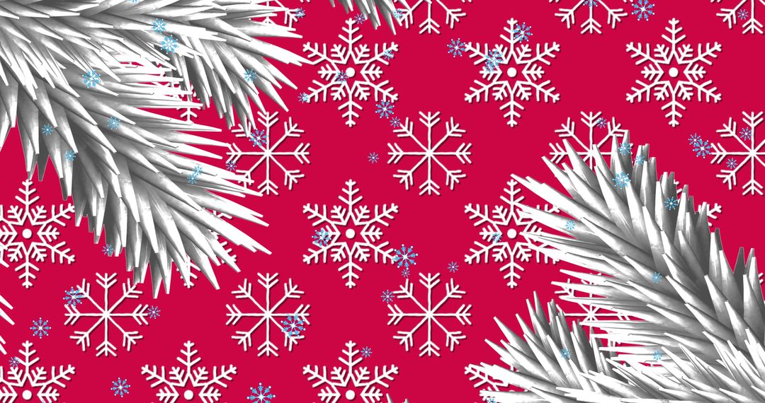 Festive Snowflakes and Fir Branches on Vibrant Red Background