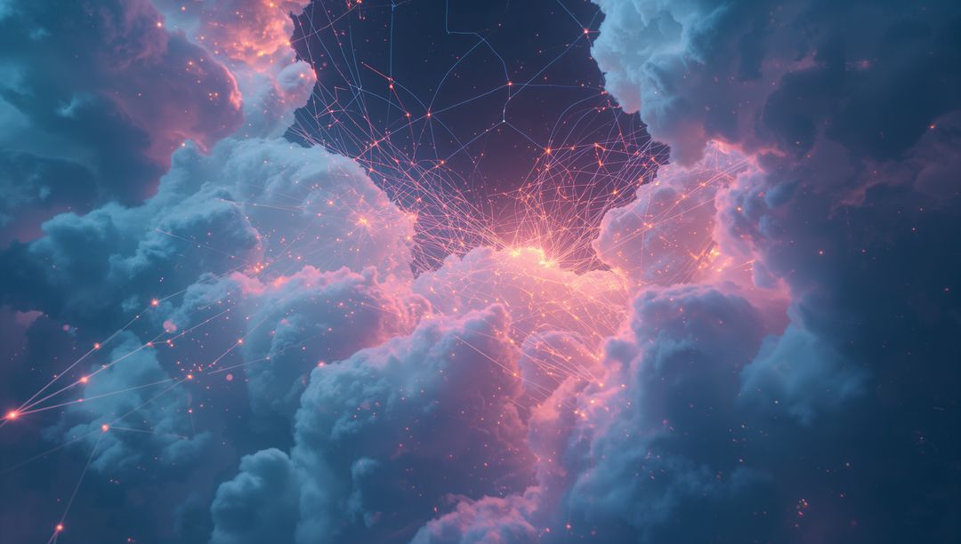 Futuristic Network Through Digital Clouds Illuminating