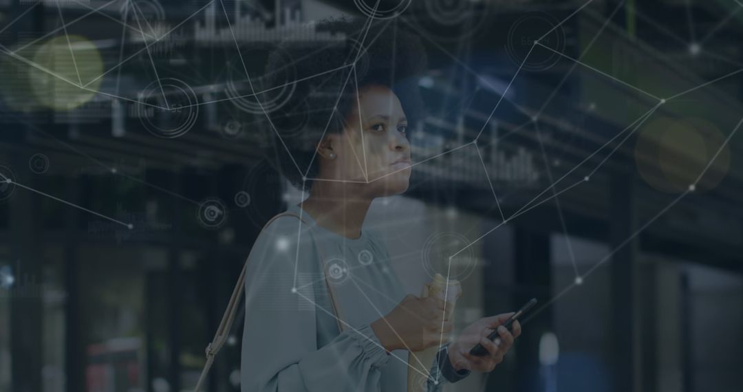 Woman on Smartphone with Digital Network Overlay