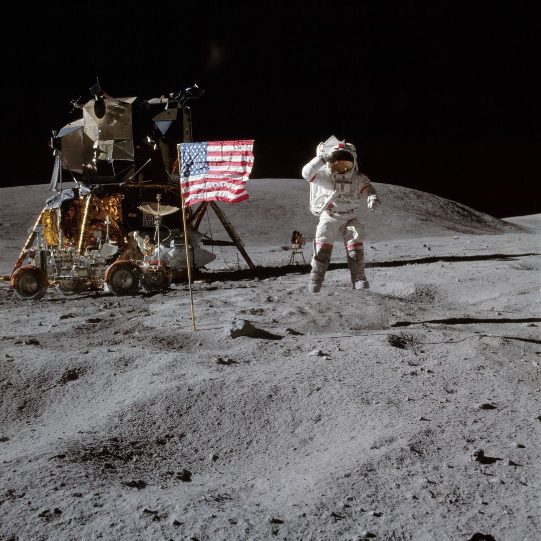 Astronaut John Young leaps from lunar surface to salute flag - Free Images, Stock Photos and Pictures on Pikwizard.com